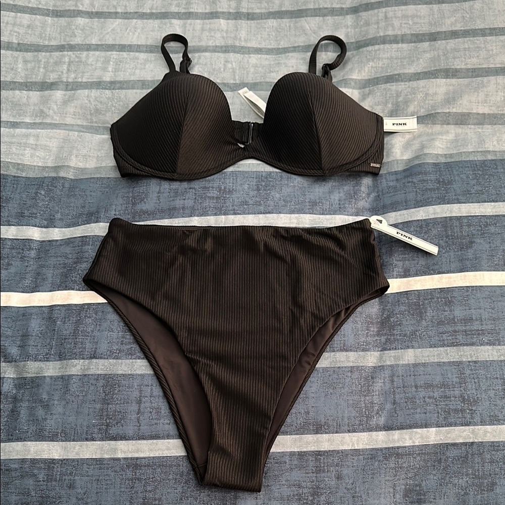 Black Ribbed Bikini Set